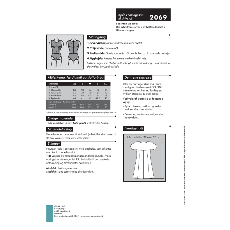 Onion 2069 Kjole i corsagesnit til strikstof, str. xs-xl