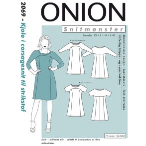 Onion 2070. 70´er kjoler til strikstof, str. xs-xl