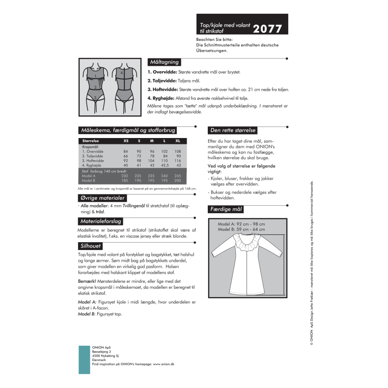 Onion 2077, Top/Kjole med volant til strikstof, str. xs-xl