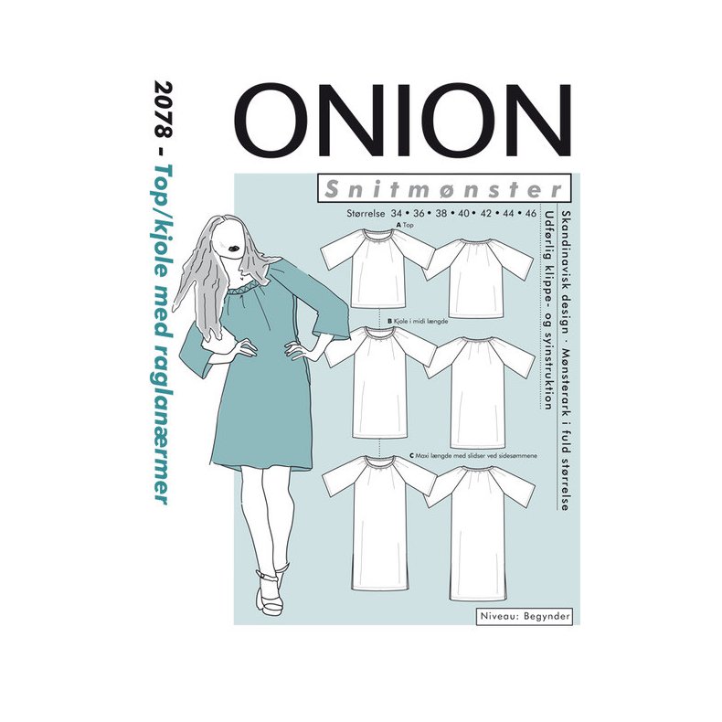 Onion 2078, Top/Kjole med raglanrmer, str. xs-xl