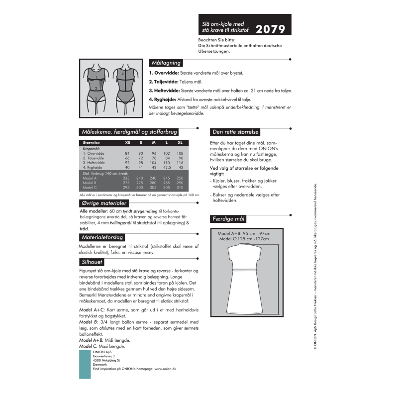 Onion 2079, Sl om-kjole med st krave til strikstof, str. xs-xl