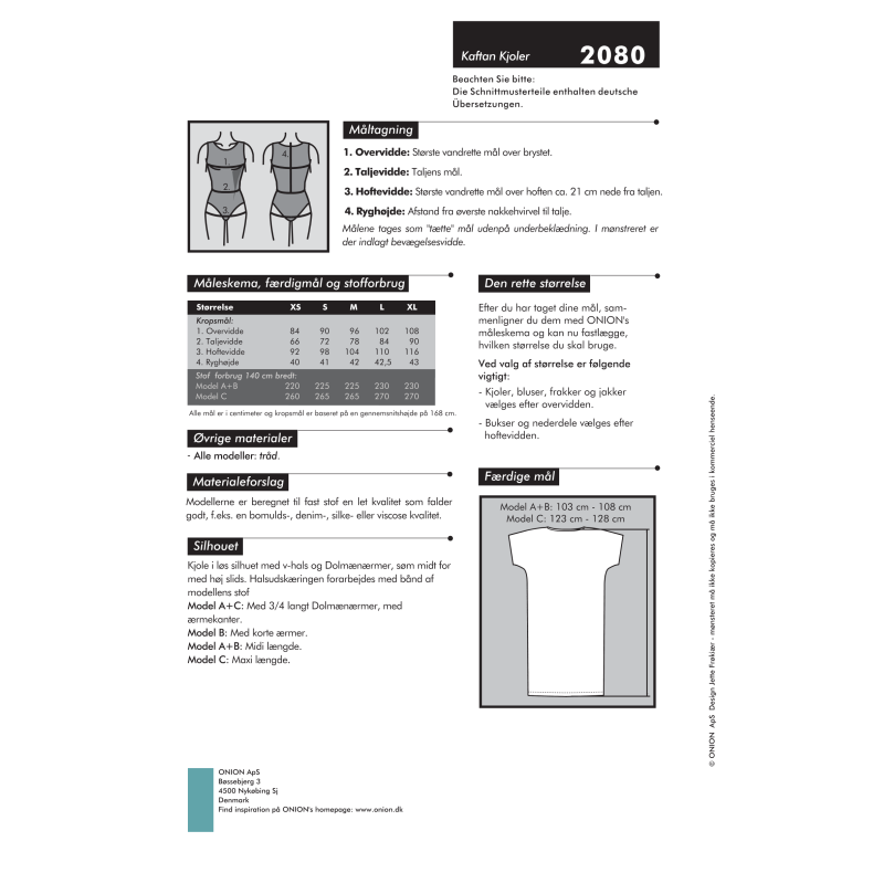 Onion 2080, Kaftan kjoler, str. xs-xl
