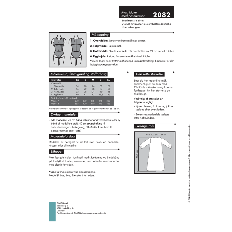 Onion 2082, Maxi kjoler med posermer, str. xs-xl