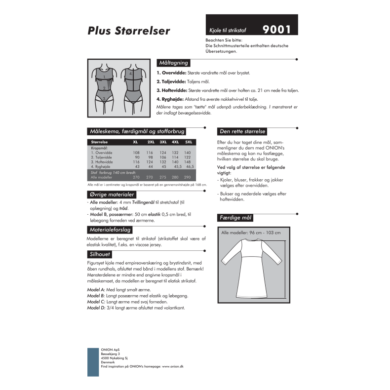 Onion 9001 Plusstrrelse. Kjole til strikstof, xl-5xl