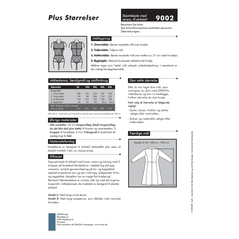 Onion 9002 Plusstrrelser, Skjortekjole med revers, xl-5xl