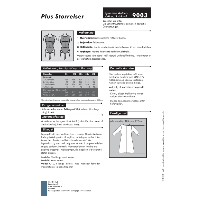 Onion 9003 Plusstrrelse. Kjole med skulderstykker, xl-5xl