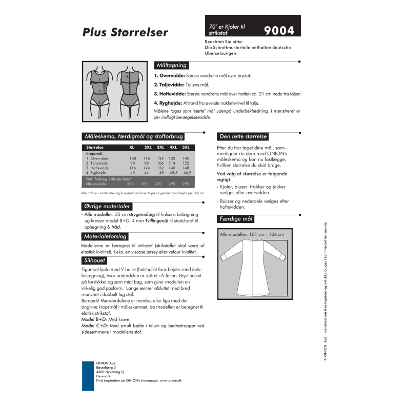 Onion 9004 Plusstrrelse. 70&acute;er kjoler til strikstof, xl-5xl