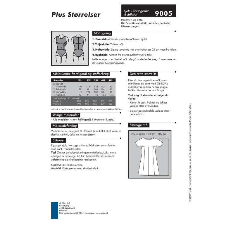 Onion 9005 Plusstrrelse. Kjole i corsagestil til strikstof, xl-5xl