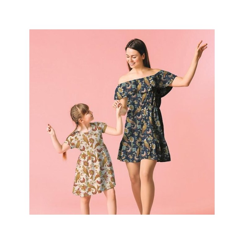 �kologisk Bomuldsstof med tropiske fugle