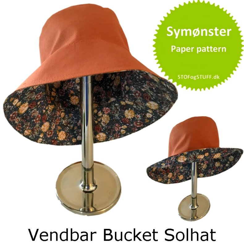 Vendbar Bucket Solhat til hele familien, 5 str. Symønster / paper pattern.
