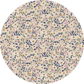 �kologisk Bomuldspoplin. Sm� blomster p� lysbrun bund