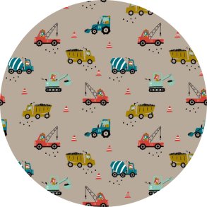 �kologisk Bomuldspoplin med traktor og gravko