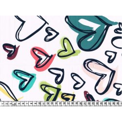 Bomuldsstof med borderprint af hjerter, pr. m.