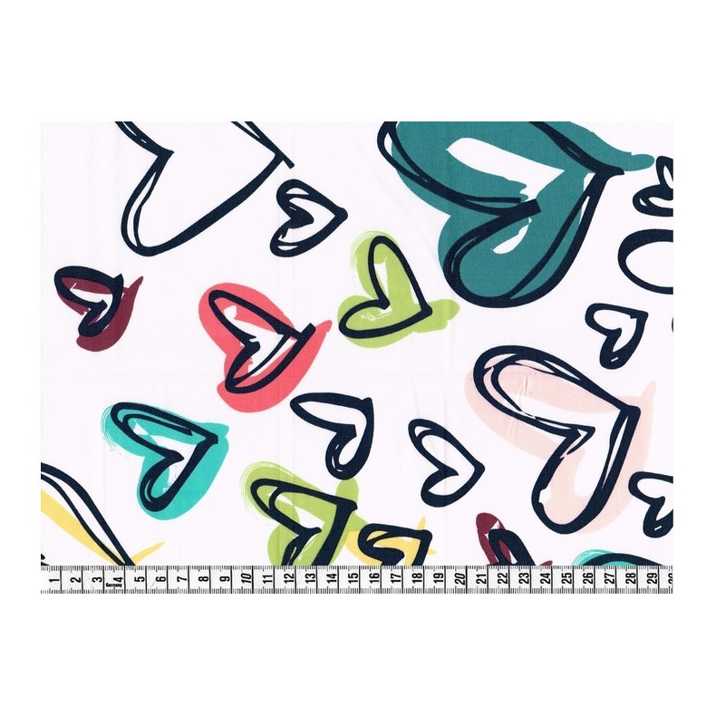 Bomuldsstof med borderprint af hjerter, pr. m.