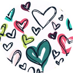 Bomuldsstof med borderprint af hjerter, pr. m.