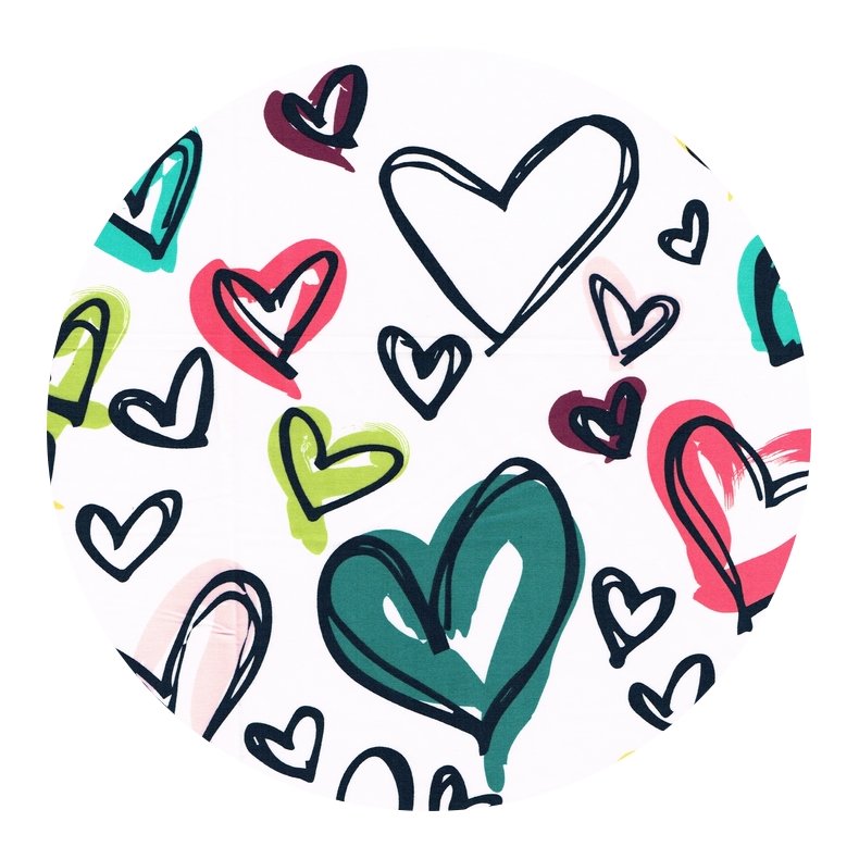 Bomuldsstof med borderprint af hjerter, pr. m.