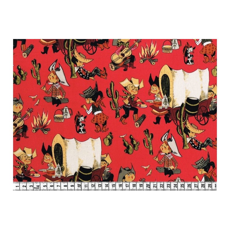 Bomuldsstof med Western motiv.  Chuckwagon, pr. m