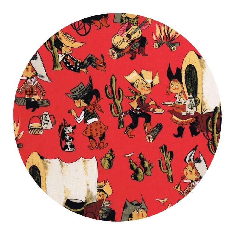 Bomuldsstof med Western motiv.  Chuckwagon, pr. m