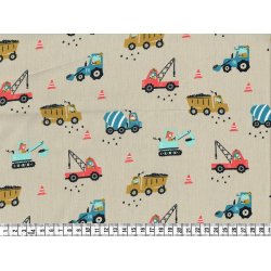 �kologisk Bomuldspoplin med traktor og gravko