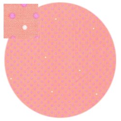 Bomuldsstof med sm� pink prikker p� ferskenfarve