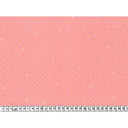 Bomuldsstof med sm� pink prikker p� ferskenfarve