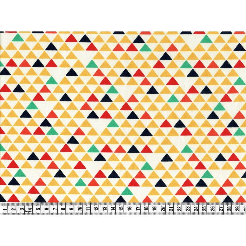Bomuldsstof med trekanter i signalfarver, pr. m