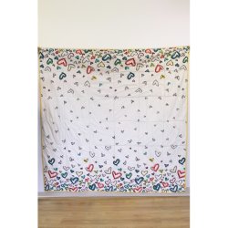 Bomuldsstof med borderprint af hjerter, pr. m.