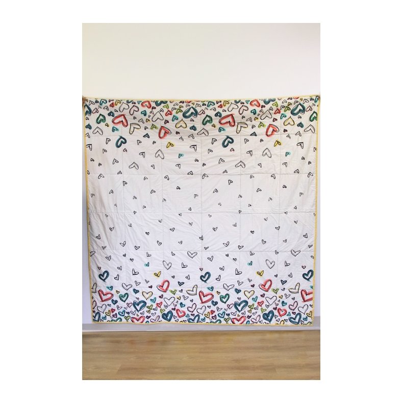 Bomuldsstof med borderprint af hjerter, pr. m.