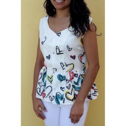 Bomuldsstof med borderprint af hjerter, pr. m.