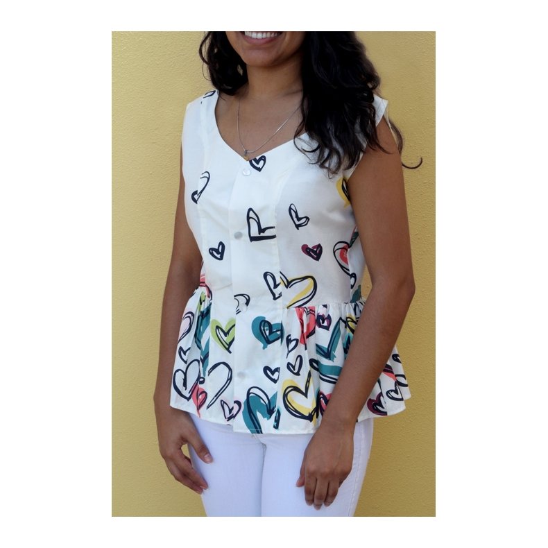 Bomuldsstof med borderprint af hjerter, pr. m.