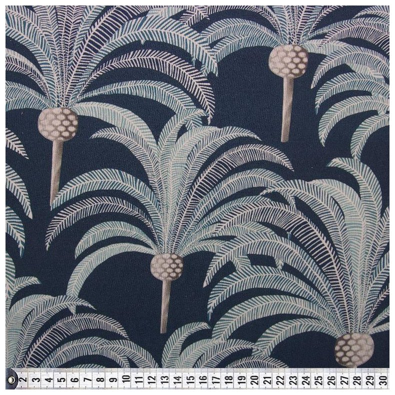 Kanvas stof med palmer p� m�rkbl� bund