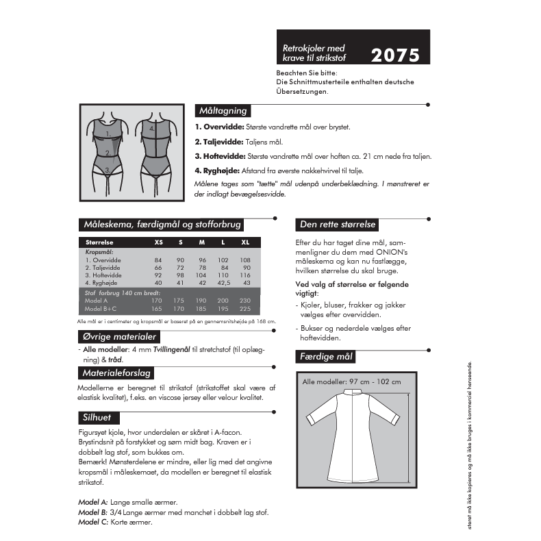 Onion 2075, Retrokjoler med krave til strikstoffer, str. xs-xl
