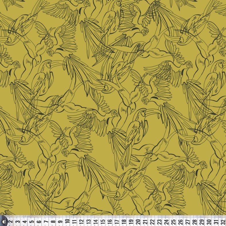 Let stof med stretch. Birds on Curry, pr. m.