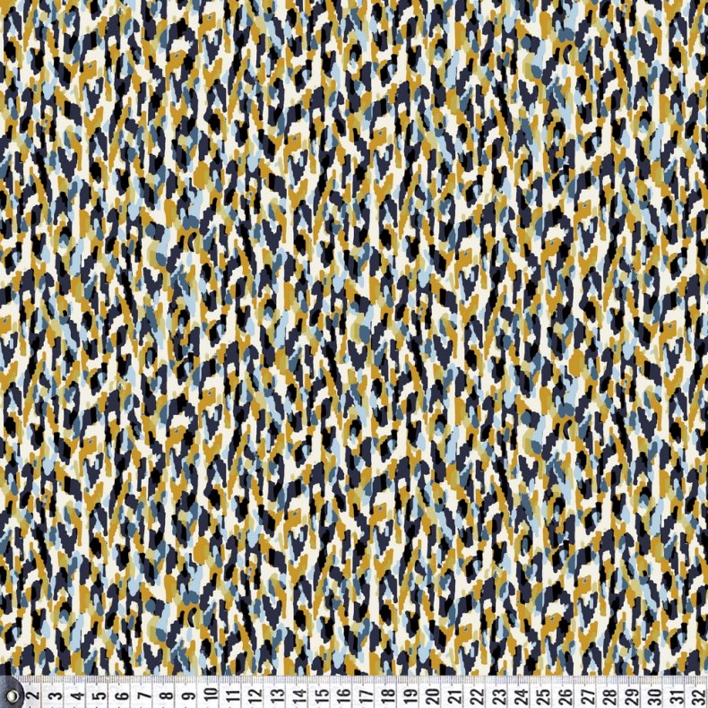 Let stof med stretch. Bricks in blue and ochre, pr. m.