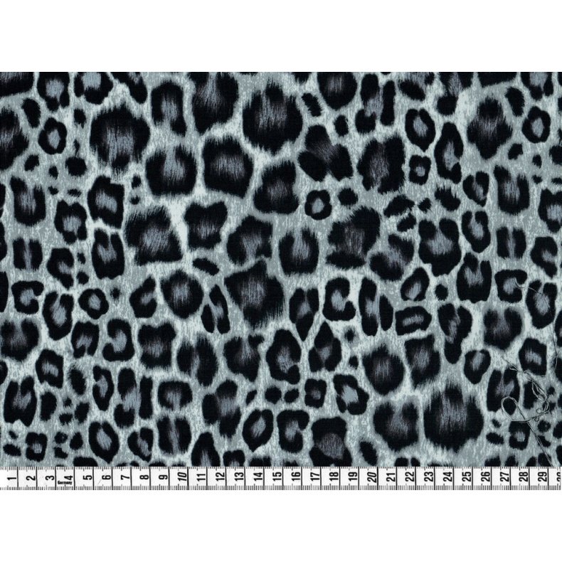 Bomuldsstof med leo-print i sort/hvid