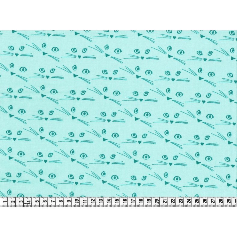 Bomuldsstof m. katteansigter. Cattitude, pr. m.