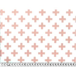 Bomuldsstof, Swiss Cross in Rose, pr. m