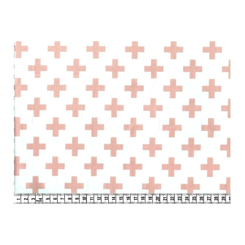 Bomuldsstof, Swiss Cross in Rose, pr. m
