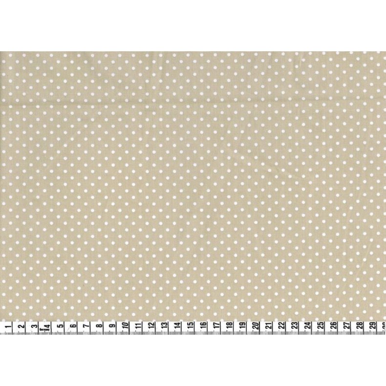 Let bomuldsstof med prikker, caf au lait/hvid, pr. m.