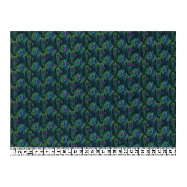 Stof, kraftigere bomuld med strk, Ikat mnster i petrol, pr. m.