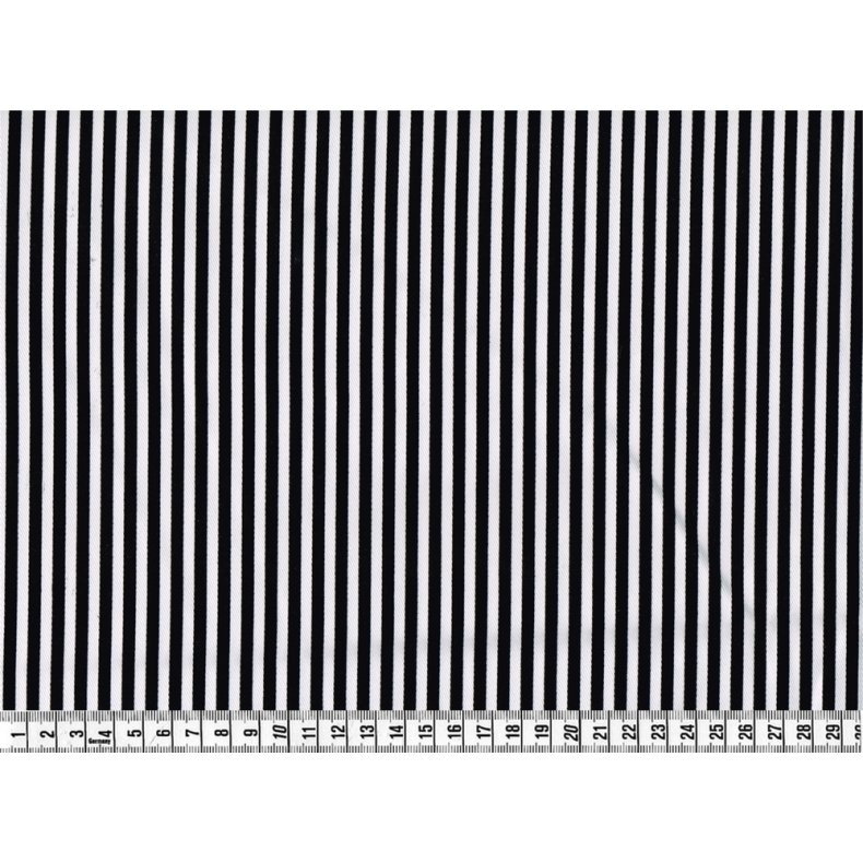 Stof - Twill med smalle striber, sort/hvid, pr. m.