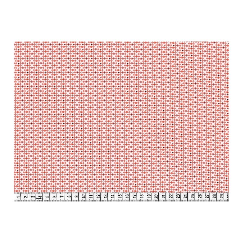 Bomuldsstof, Sm kryds ornamenter i koralpink, pr. m.