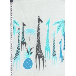 StofRest 0,55m Bomuldsstof med borderprint, Giraffe Garden Blue