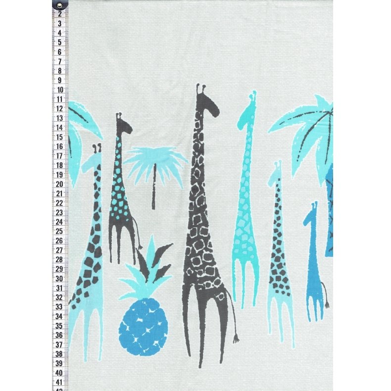 StofRest 0,55m Bomuldsstof med borderprint, Giraffe Garden Blue