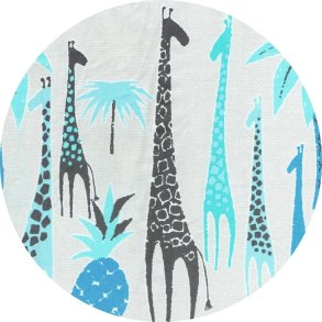 StofRest 0,55m Bomuldsstof med borderprint, Giraffe Garden Blue