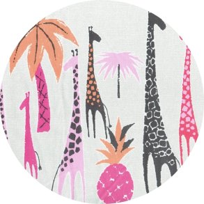 Michael Miller, Stof med borderprint, Giraffe Garden Pink, pr. rapp. á ca. 0,3 m