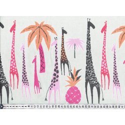 Michael Miller, Stof med borderprint, Giraffe Garden Pink, pr. rapp. &aacute; ca. 0,3 m