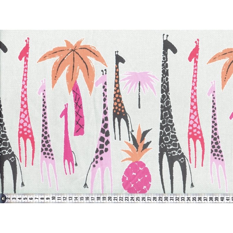 Michael Miller, Stof med borderprint, Giraffe Garden Pink, pr. rapp. &aacute; ca. 0,3 m