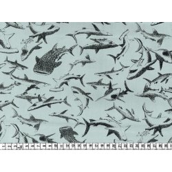 Kokka - Japansk Stof med hajer, grey, pr. m.