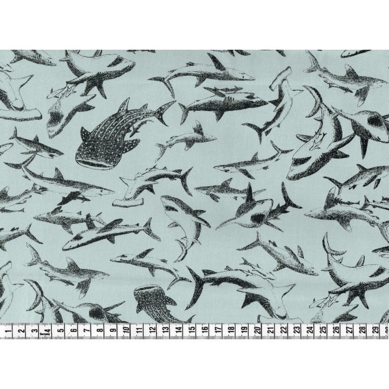 Kokka - Japansk Stof med hajer, grey, pr. m.
